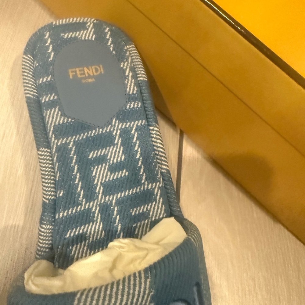 New with box Fendi Sunshine Denim-Effect Jacquard Platform Slides size 40 - Picture 3 of 9